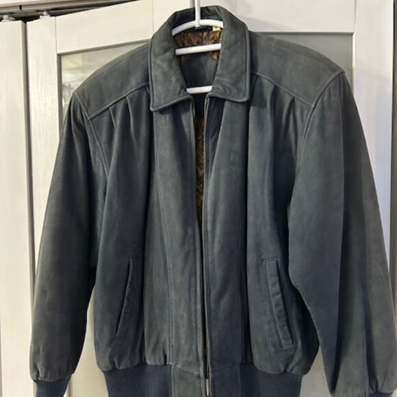 Preston & York Men's Medium Navy Suede Leather Bomber Jacket - Picture 1 of 7